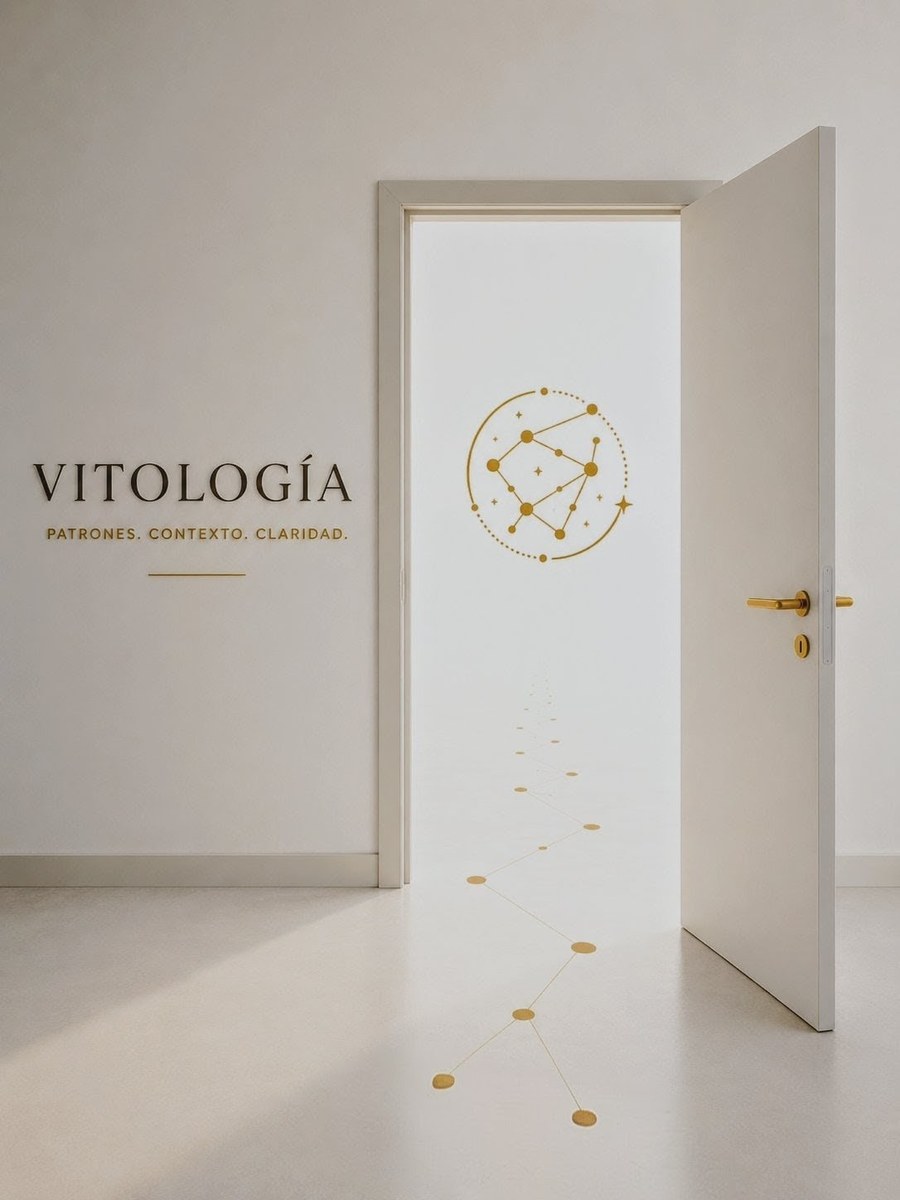 Una puerta entreabierta con el logotipo de Vitología